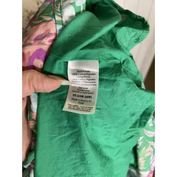 Women's Prairie Boho Green Floral Midi Dress Size 3X Pom Accent 24W-26W - Picture 3 of 5